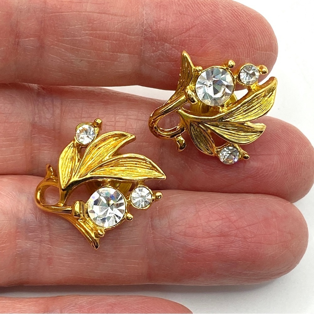 NAPIER Rhinestone Floral Gold Pierced Earrings